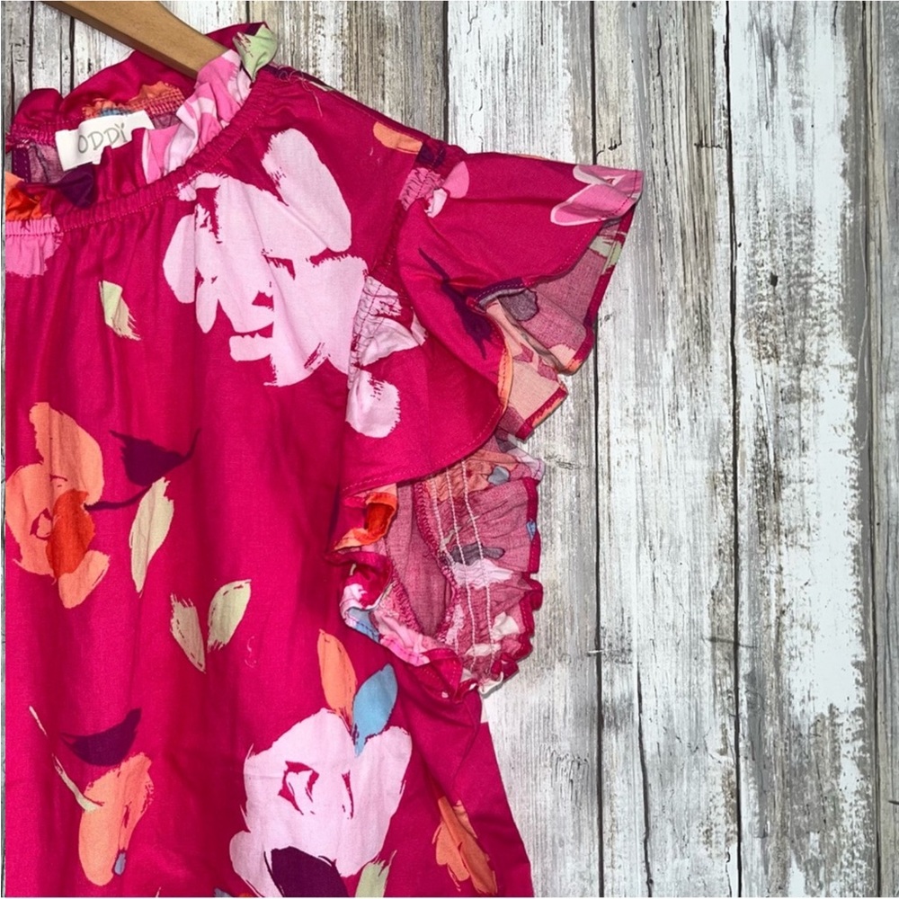Oddy Pink Flutter Sleeve Floral Blouse - Picture 3 of 6